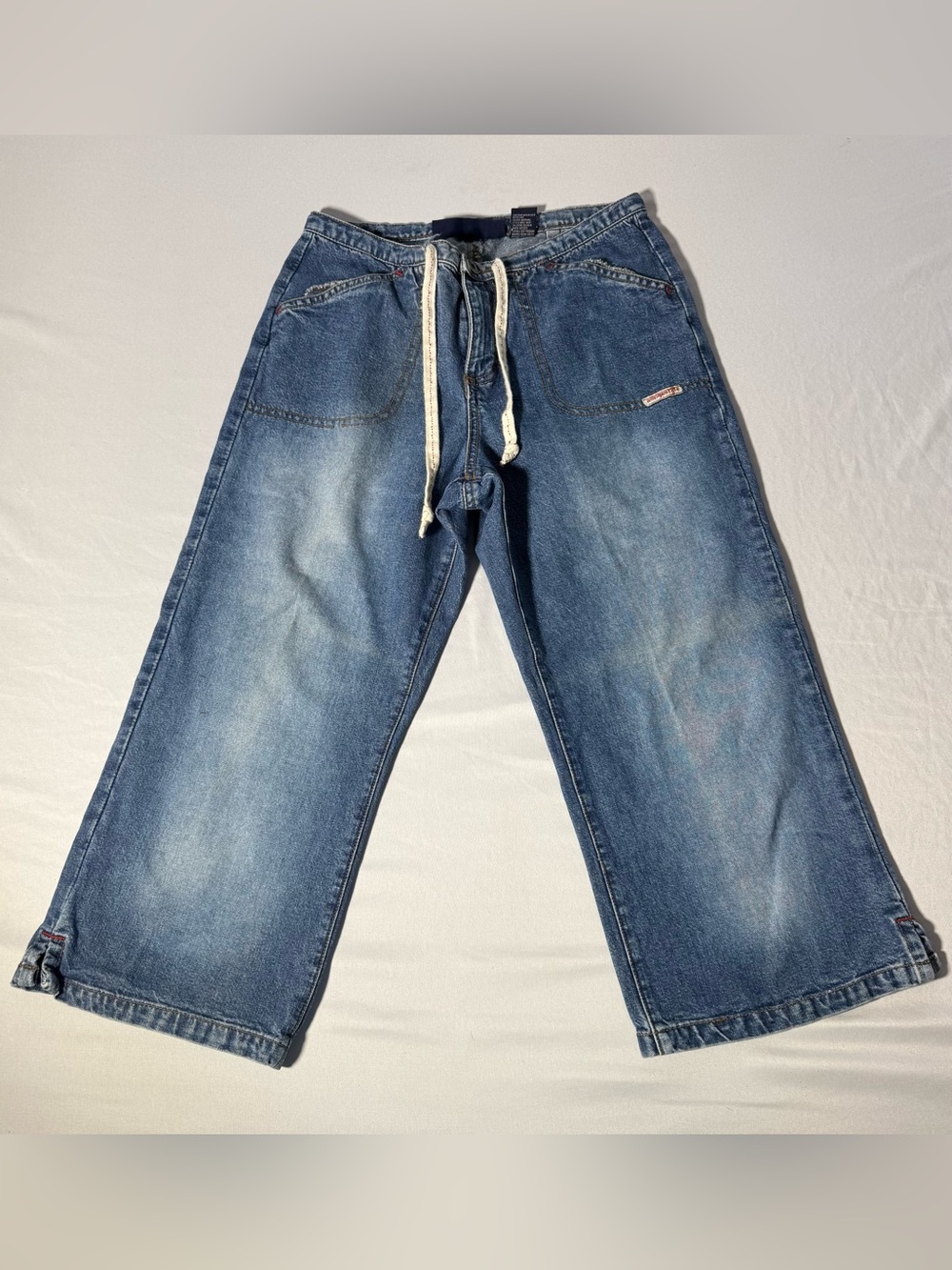 Y2K Aeropostale Wide-Leg Blue Denim capri with Drawstring Waist